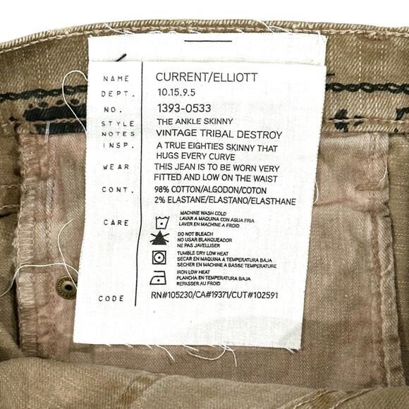 Current/Elliott The Ankle Skinny Vintage Tribal Destroy Jeans Size 26 NWT $218 - Picture 11 of 12